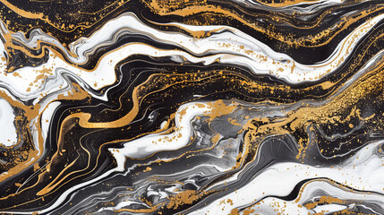 abstract background of swirls of black and gold ink on white backgrounds