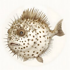 Colorful Cartoon Pufferfish Watercolor Sketch on White Backgroun