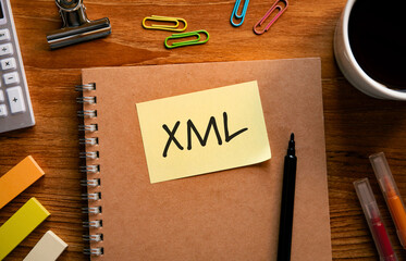 There is sticky note with the word XML. It is as an eye-catching image.