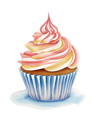 Whimsical Watercolor Cupcake. Perfect for dessert menus, bakery posters, greeting cards, culinary blogs, recipe books, party invitations, and sweet-themed artwork.
