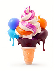 Vibrant Ice Cream Delight. Ideal for ice cream parlor marketing, summer event posters, children's book illustrations, animation character design, dessert-themed games, mobile app icons, culinary web