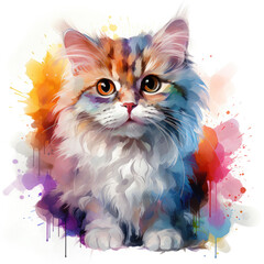 Watercolor Persian cat, clipart Illustration, Generative Ai