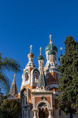 Fototapeta na wymiar The St Nicholas Orthodox Cathedral (Cathedrale Orthodoxe Saint-Nicolas de Nice). French Riviera, Azure Coast, Nice, France.