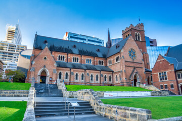 Perth, Australia - August 31, 2023: St George Anglican Cathedral on a sunny day in Perth