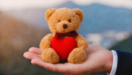 Teddy bear with a red heart.