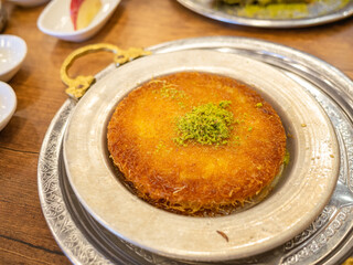 traditional turkish sweets on the plated in the cafe of istanbul