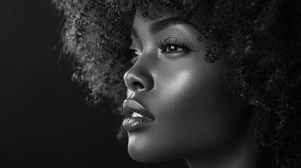Closeup up portrait of the beautiful afro-american woman with curly hair.
