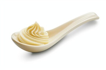 realistic mayonnaise spoon isolated on white food photography with full depth of field