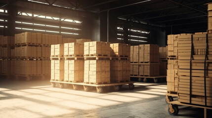 warehouse with cardboard boxes