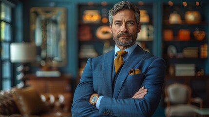 Obraz premium Portrait of a man dressed in business suit on the office background.