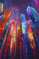 An urban masterpiece emerges as elongated gift boxes mimic skyscrapers against a colorful twilight backdrop in high-resolution splendor.