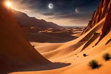 Gordijnen Panoramic landscape desert landscape  .Desert sand dunes sunrise and sunset time © Julaporn