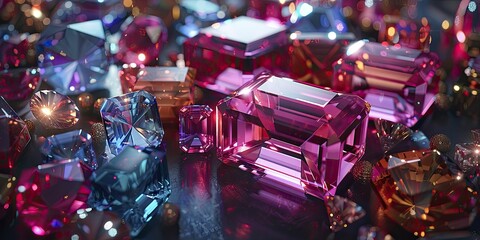 Gift boxes designed as giant gemstones in a jeweler's workshop, sparkling facets and luxurious setting, opulent pop art, high resolution 8k - obrazy, fototapety, plakaty