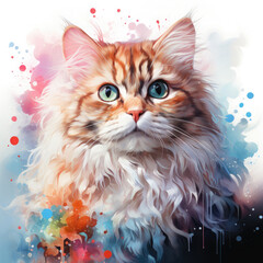 Watercolor Persian cat, clipart Illustration, Generative Ai