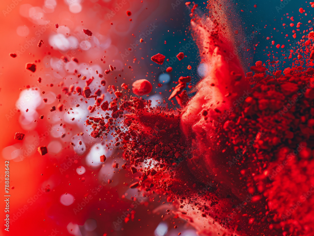 Poster exploding red pigment freeze motion