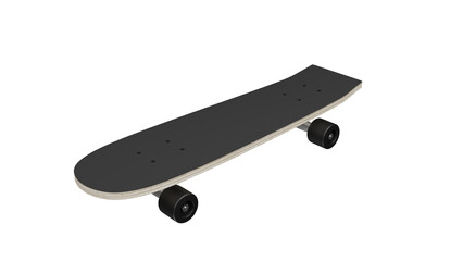 Wooden longboard or skate cruiser with black wheels isolated on transparent and white background. Skateboard concept. 3D render