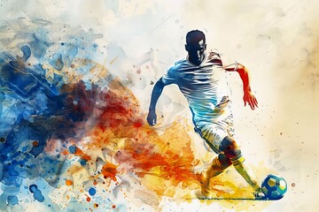 Watercolor of a soccer player.