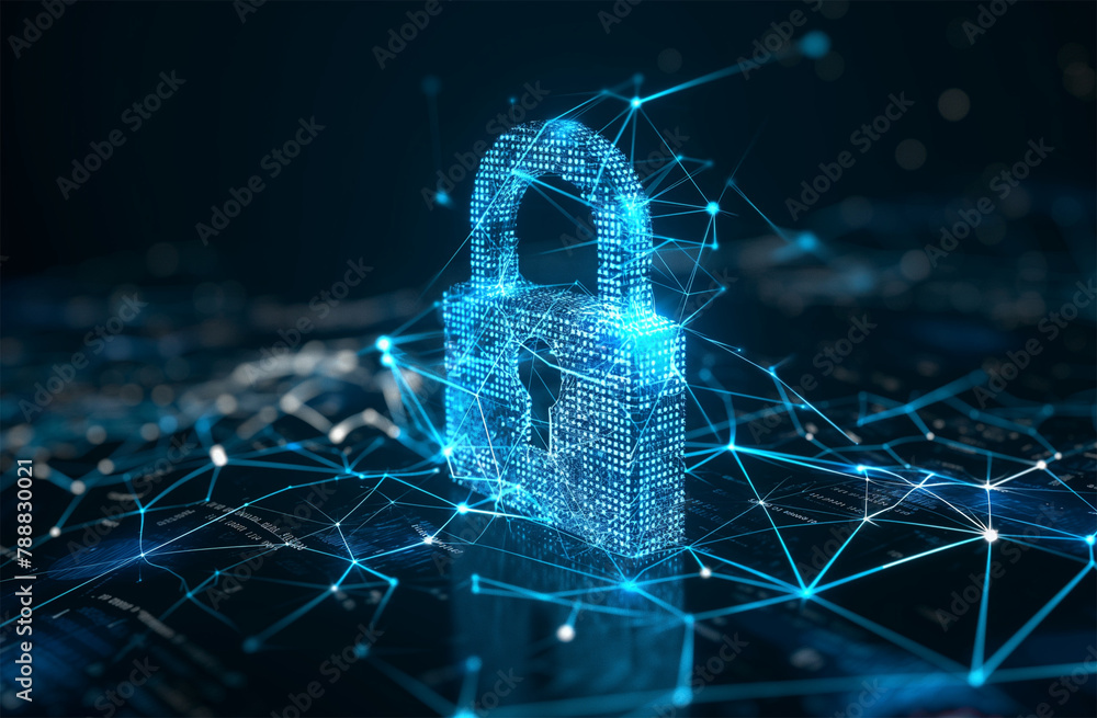 Fototapete a digital padlock icon surrounded by glowing data connections, symbolizing the security of cyber tec