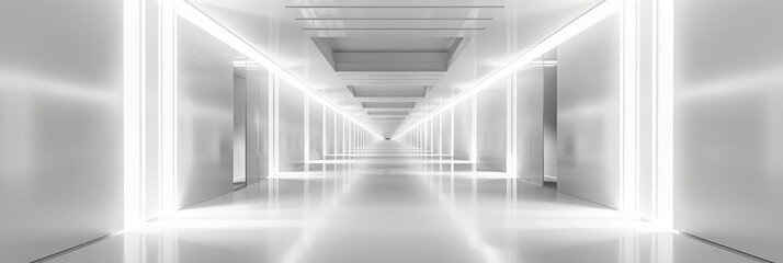 White futuristic corridor with neon lighting