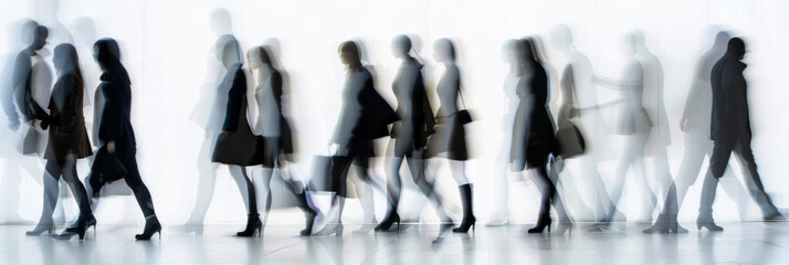 a long exposure photograph of multiple people businesswomen - obrazy, fototapety, plakaty