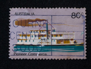 Vintage philatelic stamp with cruise ship illustration
