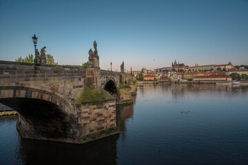 Fototapeta na wymiar Charles Bridge and Prague Castle Skyline on Vltava River - Prague, Czech Republic