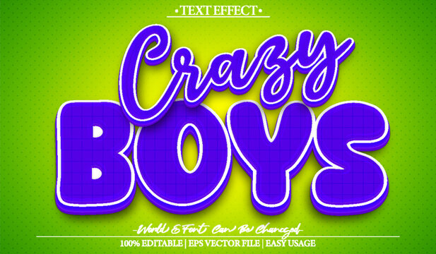 Crazy Boys Vector Text Effect Editable Alphabet Cartoon Fun  Purple Green School