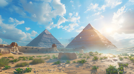 The Resplendent Display of Ancient Egyptian Pyramids Amidst the Desert Vista