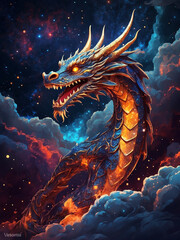 a bookmark a traditional Chinese dragon gliding through a cosmic galaxy, depicted through captivating digital illustration. - obrazy, fototapety, plakaty
