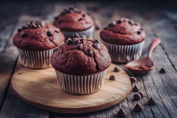 Tempting chocolate chip muffin, a delightful treat for any occasion - obrazy, fototapety, plakaty