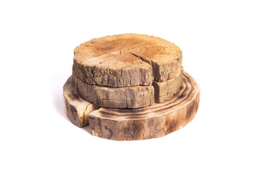 wooden log rings. Close-up on a white background.