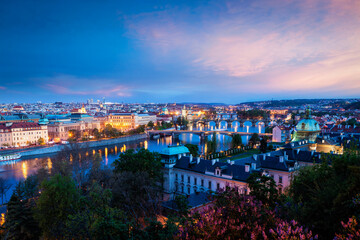 Fototapeta na wymiar Panoramic view of Prague bridges over Vltava river