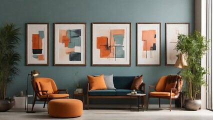 Artistic Arrangement: Empty Frames as Wall Decor Highlighting Sofa Area