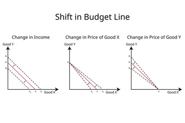 Shift in Budget Line in economics with the change in income, change in price of good X and change of price in Good Y