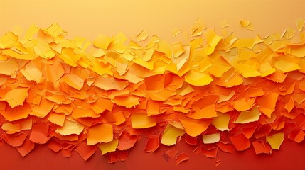 A burst of torn paper fragments introduces a dynamic element to the composition, accentuating the vibrant orange gradient wave.