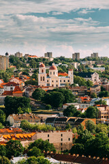 Vilnius, Lithuania. Bastion Of Vilnius City Wall And Orthodox Church Of The Holy Spirit In Summer Day. Vilnius Old Town Is Part Of UNESCO World Heritage. Russian Orthodox Church - obrazy, fototapety, plakaty