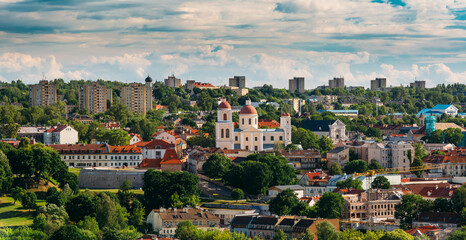 Vilnius, Lithuania. Bastion Of Vilnius City Wall And Orthodox Church Of The Holy Spirit In Summer...