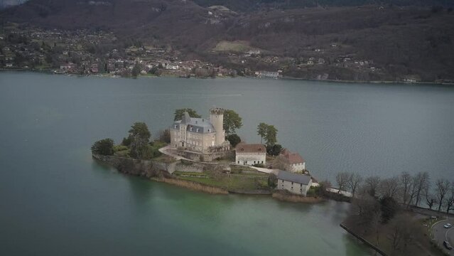 Annecy lake aerial, France