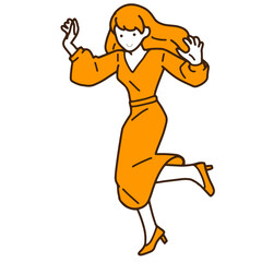 ステップをする明るいビジネスウーマンのイラスト