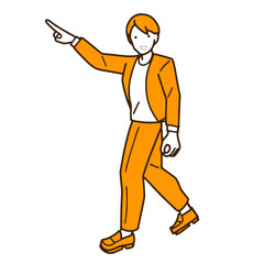 目的地を指さし向かうビジネスマンのイラスト
