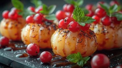 Grilled Scallops with Fresh Herbs and Red Berries