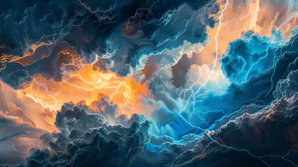A painting of a stormy sky with lightning bolts
