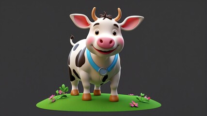 a cute cow on plain background cartoon from Generative AI