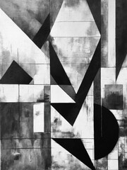 Fototapeta premium Geometric monochromatic painting with charcoal blending on canvas. Contemporary painting. Modern poster for wall decoration