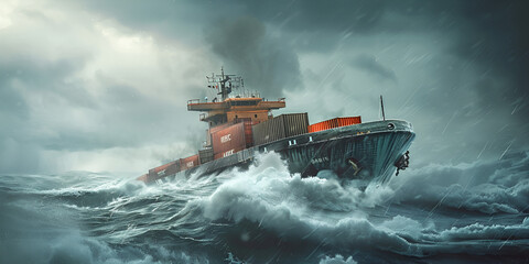 a ship on stormy sea - obrazy, fototapety, plakaty