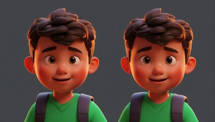 cute kid boy on plain background cartoon from Generative AI