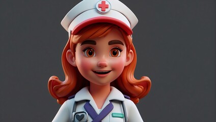 nurse girl in uniform on plain background cartoon from Generative AI
