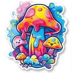 Fototapeta premium Groovy cartoon sticker hippy, vibrant, retro inspired design exuding a whimsical and psychedelic charm, perfect funky and eclectic touch. stick , white background, isolate, cut off