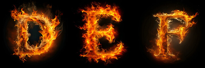 Letters D, E, F. Fire Alphabet: Intensely Fiery Lettering