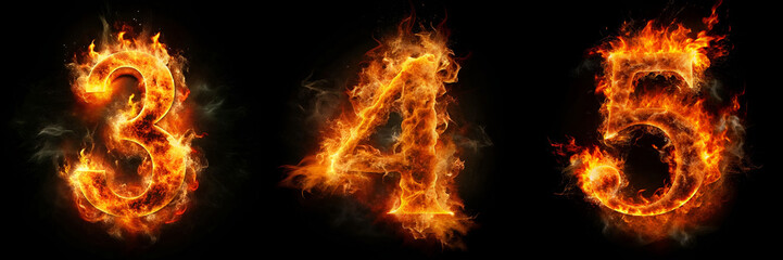 Fototapeta premium Numbers 3, 4, 5. Fire Alphabet: Intensely Fiery Lettering